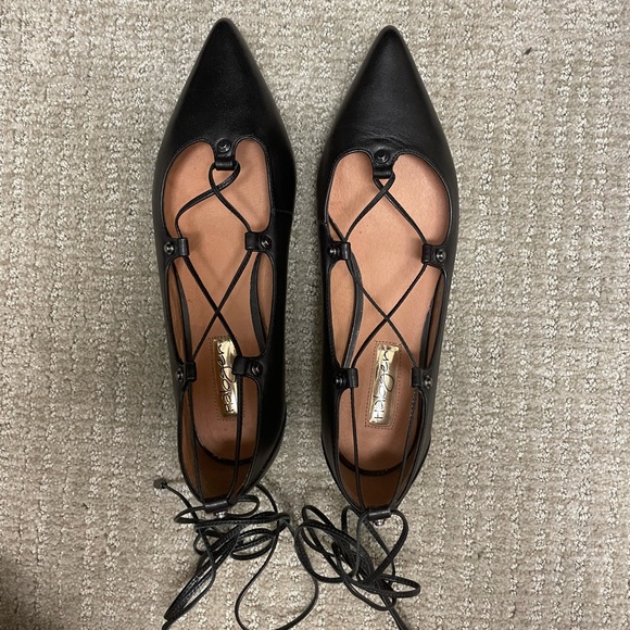 Halogen Black Pointed Lace-Up Flats - Picture 1 of 2
